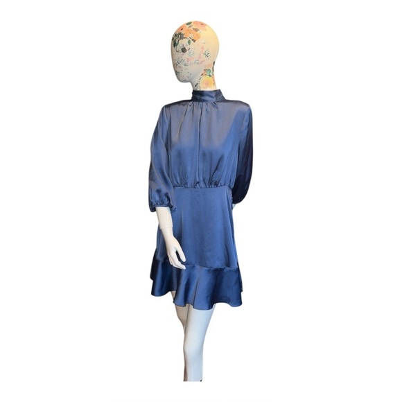 Vici Dresses & Skirts - VICI Call me Angel textured blue satin mini dress in denim blue, Size M,